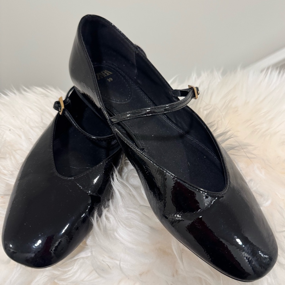 Zara Black Patent Leather Flats